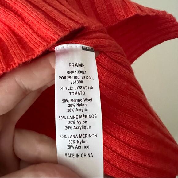 Frame Tomato Red Ribbed Wool-Blend Cutout Sweater - Picture 6 of 6